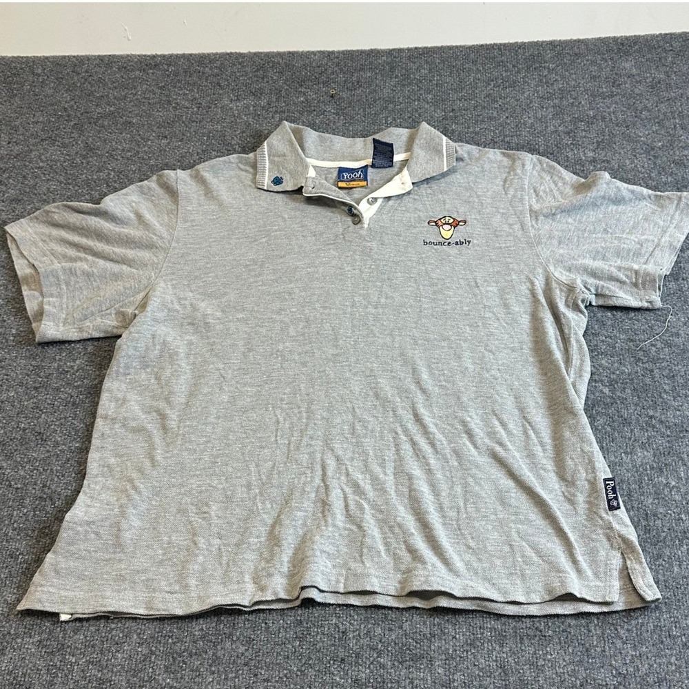 Pooh Polo Shirt Womens Size 14/16W Grey Tigger Embroidered Short Sleeve Casual